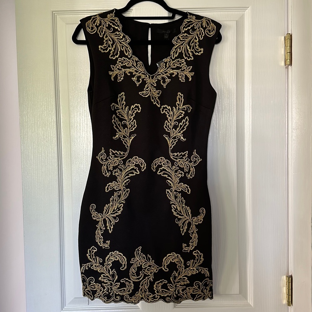 NWT Aryn K Black & Gold Embroidered Dress!
